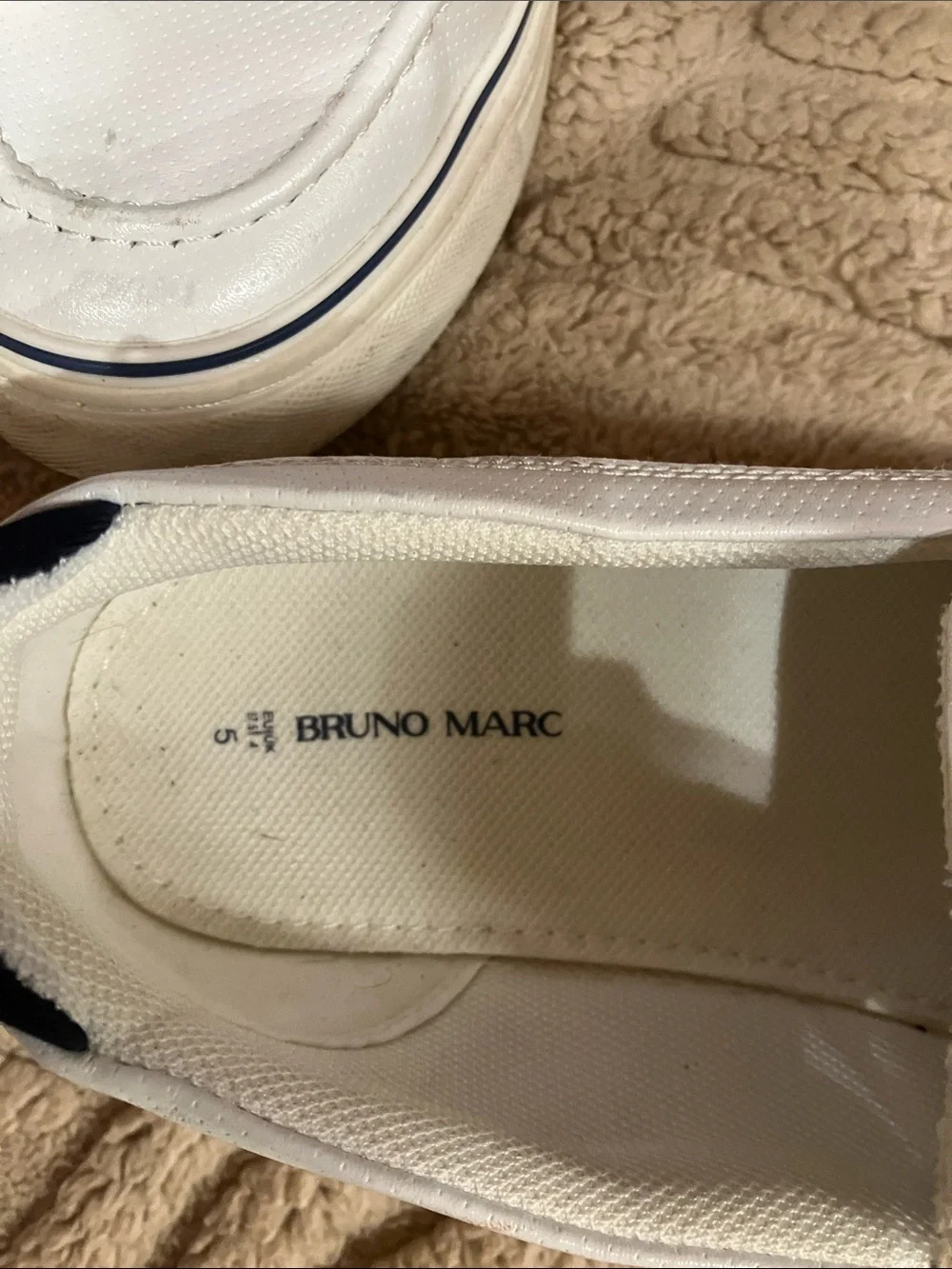 Bruno Magli White Leather Slip-On Loafers with Navy and Yellow Accents